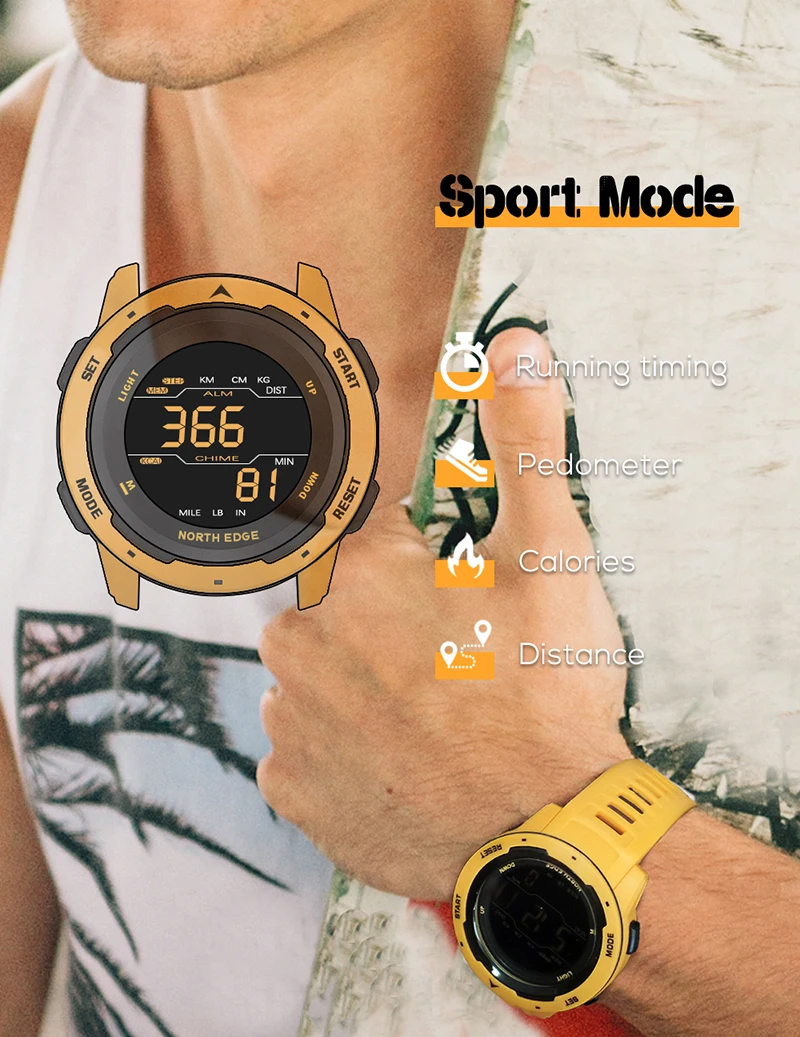 NORTH EDGE Mars Men's Outdoor  - Altimeter Compass Watch 评论和价格