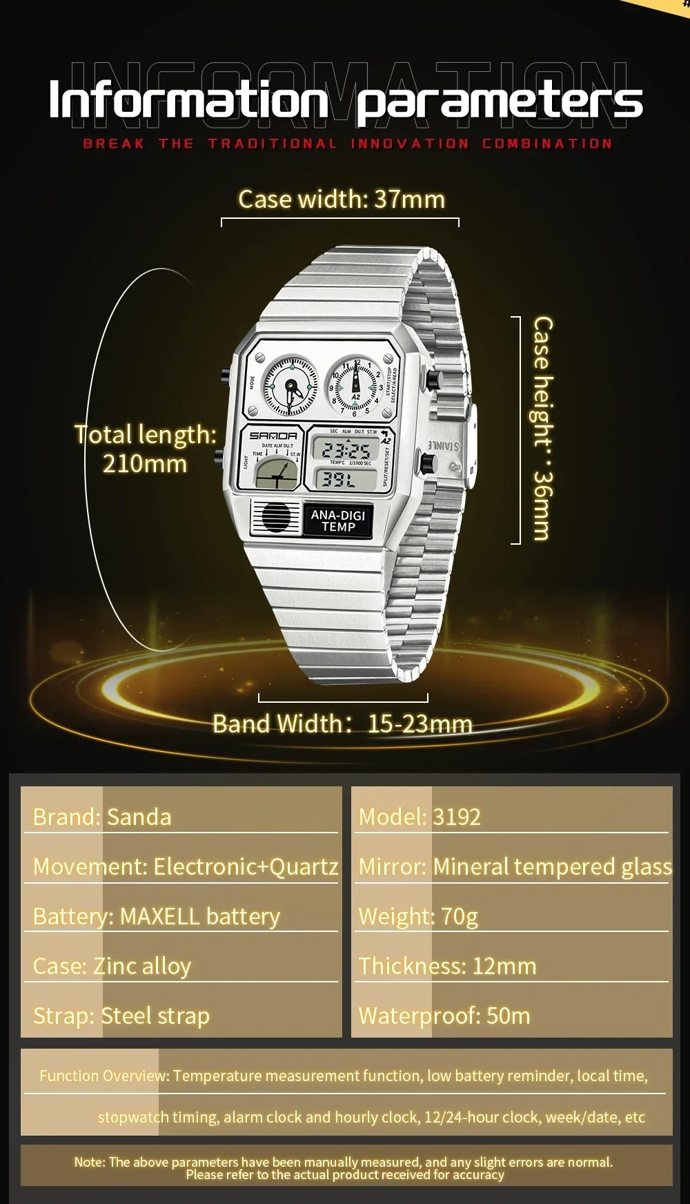 SANDA 3192 Fashion Unisex Watc - Vintage Digital Watch 评论和价格