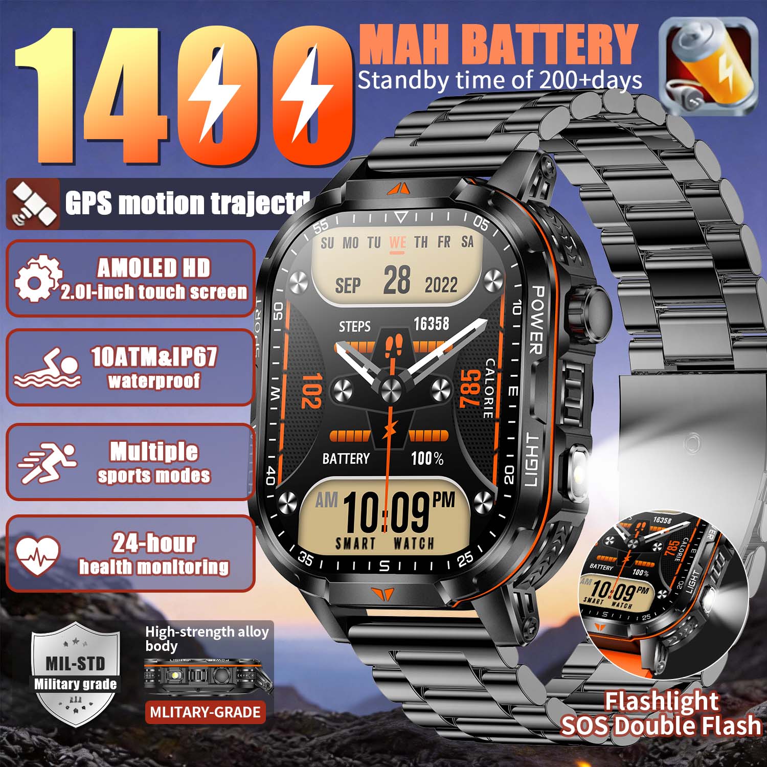 2026 New Military 1400mAh Batt - French Connection Watches Smartwatch App 评论和价格