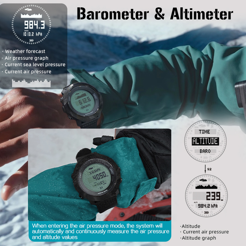 NORTH EDGE APACHE-D Men Free D - Altimeter Compass Watch 评论和价格